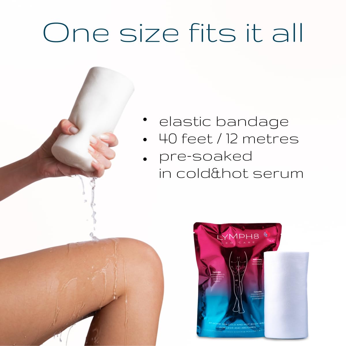 LYMPH8 Thermo-Active Body Wrap Hot and Cold Lymphatic Drainage & Sculpting Treatment for Legs&Stomach Helps Smooth,Tone&Firm the Skin With Caffeine, Niacinamide & Capsicum Extract 40 ft Pre-Soaked - dailyvitalstore