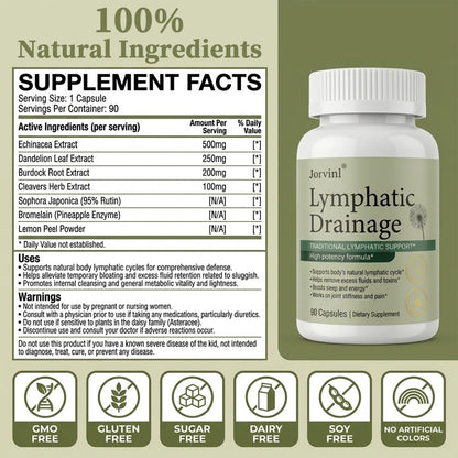 Lymphatic Drainage Capsules - Ease Body Heaviness & Facial Puffiness - Supports Natural Fluid Balance & Metabolism、Joint Discomfort - with Echinacea & Dandelion - 90 Vegan Capsules & Non-GMO - dailyvitalstore