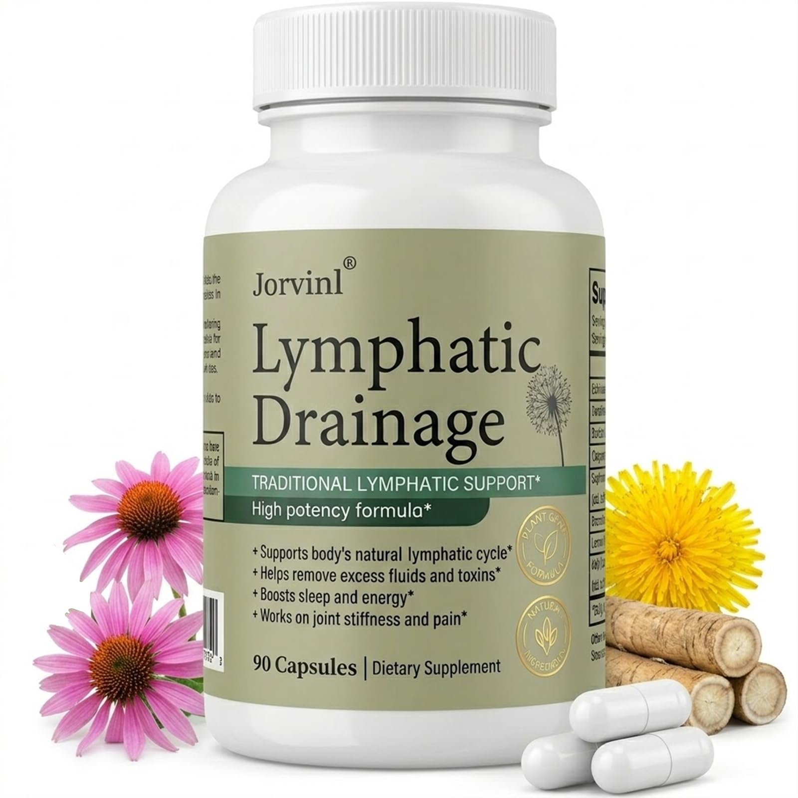 Lymphatic Drainage Capsules - Ease Body Heaviness & Facial Puffiness - Supports Natural Fluid Balance & Metabolism、Joint Discomfort - with Echinacea & Dandelion - 90 Vegan Capsules & Non-GMO - dailyvitalstore
