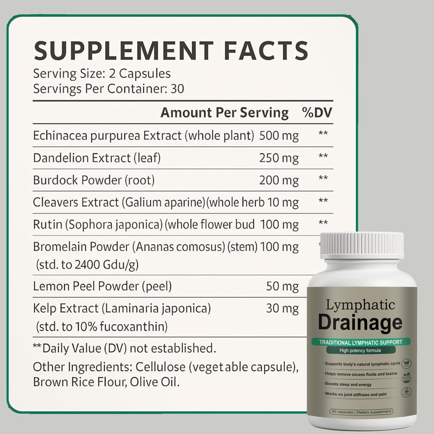 Lymphatic Drainage Capsules – Natural Herbal Blend with Dandelion, Burdock, Kelp & Echinacea – Supports Circulation & Fluid Balance - dailyvitalstore
