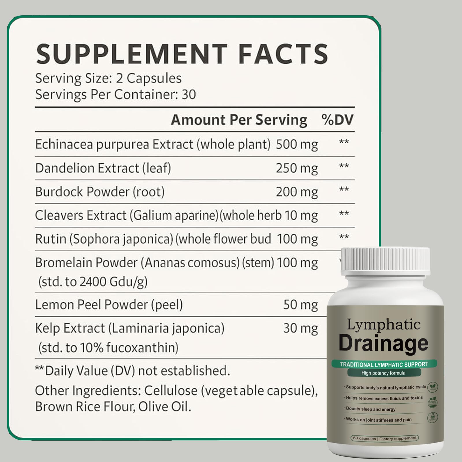 Lymphatic Drainage Capsules – Natural Herbal Blend with Dandelion, Burdock, Kelp & Echinacea – Supports Circulation & Fluid Balance - dailyvitalstore