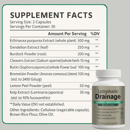 Lymphatic Drainage Capsules – Natural Herbal Blend with Dandelion, Burdock, Kelp & Echinacea – Supports Circulation & Fluid Balance - dailyvitalstore