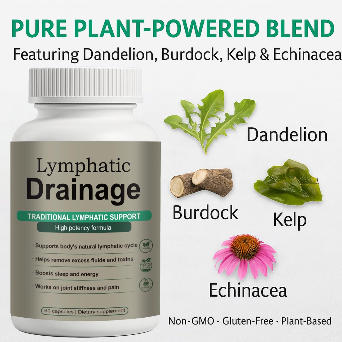 Lymphatic Drainage Capsules – Natural Herbal Blend with Dandelion, Burdock, Kelp & Echinacea – Supports Circulation & Fluid Balance - dailyvitalstore