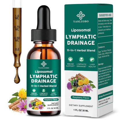 Lymphatic Drainage Drops - 11 in 1 Lymphatic Supplement for Immune, Lymph System & Liver Detox - with Echinacea, Horse Chestnut, Dandelion, Elderberry & Burdock - Raspberry Flavor, Vegan, 2 Fl Oz - dailyvitalstore