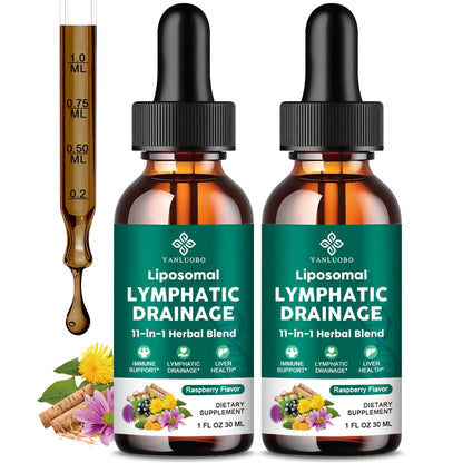 Lymphatic Drainage Drops - 11 in 1 Lymphatic Supplement for Immune, Lymph System & Liver Detox - with Echinacea, Horse Chestnut, Dandelion, Elderberry & Burdock - Raspberry Flavor, Vegan, 2 Fl Oz - dailyvitalstore