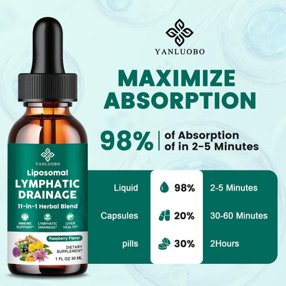 Lymphatic Drainage Drops - 11 in 1 Lymphatic Supplement for Immune, Lymph System & Liver Detox - with Echinacea, Horse Chestnut, Dandelion, Elderberry & Burdock - Raspberry Flavor, Vegan, 2 Fl Oz - dailyvitalstore