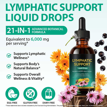 Lymphatic Drainage Drops 21-in-1 | 6000mg Herbal Blend | Lymph System Support Supplement | with Echinacea, Dandelion, Burdock, Calendula, Turmeric & More | for Women & Men | 60ml - dailyvitalstore