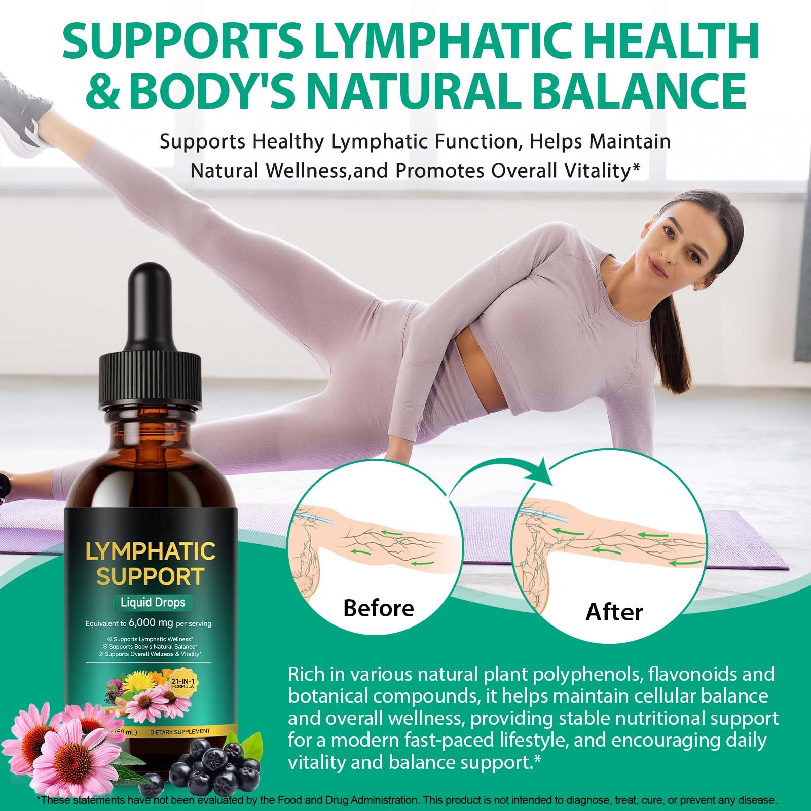 Lymphatic Drainage Drops 21-in-1 | 6000mg Herbal Blend | Lymph System Support Supplement | with Echinacea, Dandelion, Burdock, Calendula, Turmeric & More | for Women & Men | 60ml - dailyvitalstore