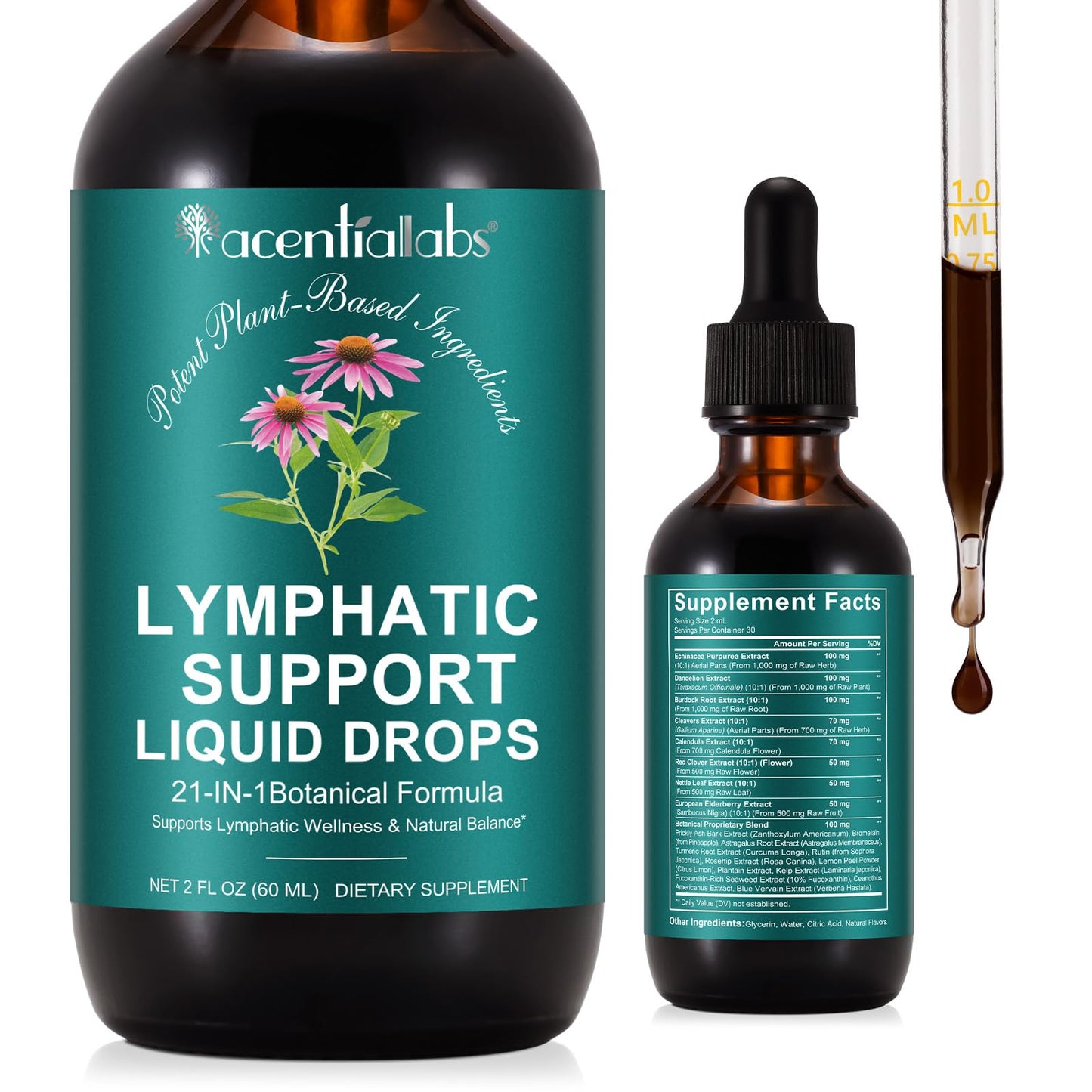 Lymphatic Drainage Drops | 21-in-1 Lymph System Support Supplement | Lymph Cleanse with Turmeric, Echinacea, Elderberry & Dandelion | for Women & Men, 2 fl oz - dailyvitalstore