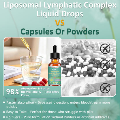 Lymphatic Drainage Drops, 6-IN-1 Lymphatic Complex w. Burdock Dandelion Kelp Cleavers, New Maximum Potency Lymph System Support for Bloat Balance Cortisol Immune Full Body Detox & Skin Vitality - dailyvitalstore