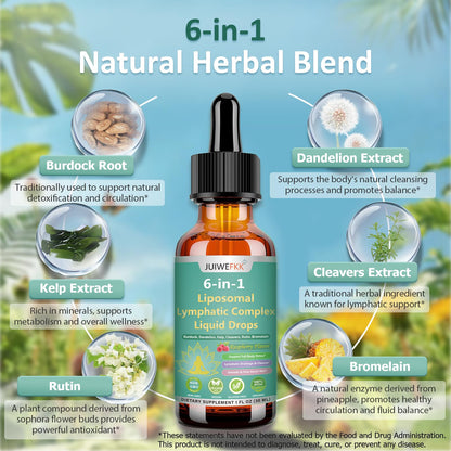 Lymphatic Drainage Drops, 6-IN-1 Lymphatic Complex w. Burdock Dandelion Kelp Cleavers, New Maximum Potency Lymph System Support for Bloat Balance Cortisol Immune Full Body Detox & Skin Vitality - dailyvitalstore
