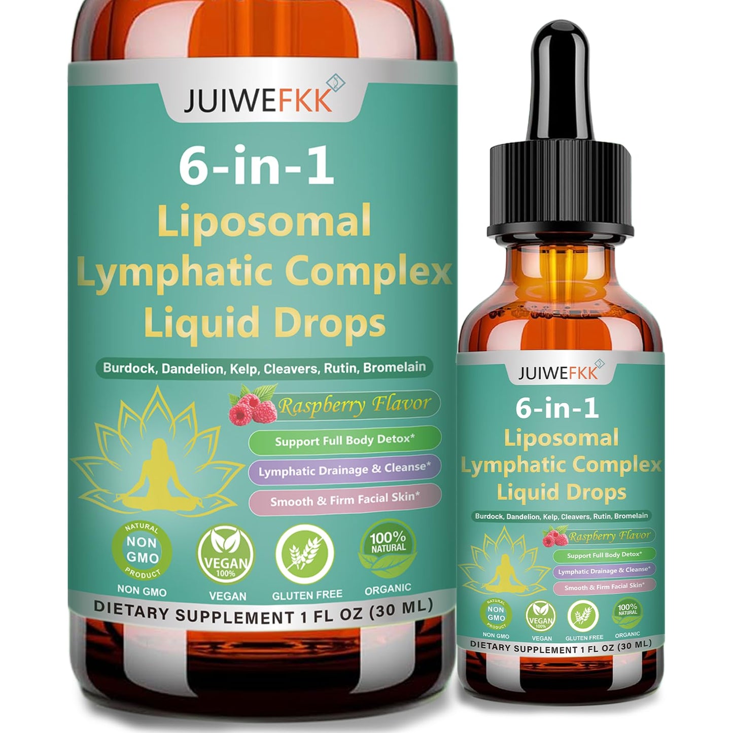 Lymphatic Drainage Drops, 6-IN-1 Lymphatic Complex w. Burdock Dandelion Kelp Cleavers, New Maximum Potency Lymph System Support for Bloat Balance Cortisol Immune Full Body Detox & Skin Vitality - dailyvitalstore
