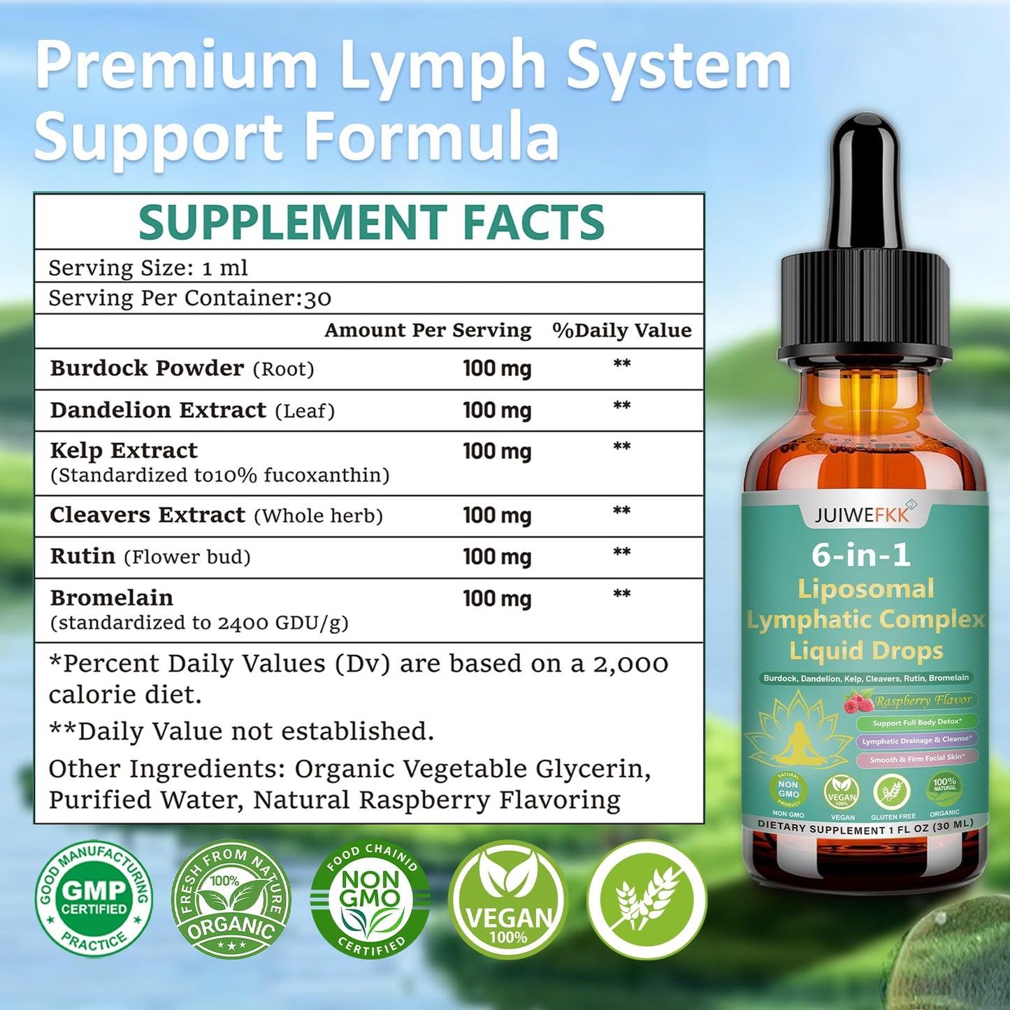 Lymphatic Drainage Drops, 6-IN-1 Lymphatic Complex w. Burdock Dandelion Kelp Cleavers, New Maximum Potency Lymph System Support for Bloat Balance Cortisol Immune Full Body Detox & Skin Vitality - dailyvitalstore