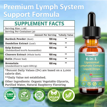 Lymphatic Drainage Drops, 6-IN-1 Lymphatic Complex w. Burdock Dandelion Kelp Cleavers, New Maximum Potency Lymph System Support for Bloat Balance Cortisol Immune Full Body Detox & Skin Vitality - dailyvitalstore