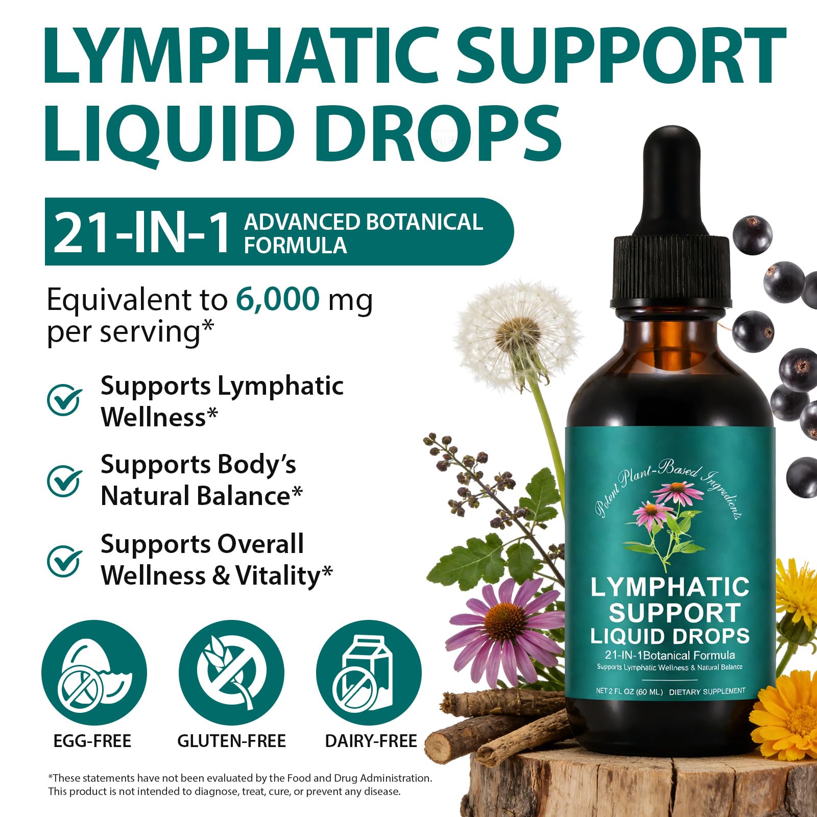 Lymphatic Drainage Drops, Natural Lymph Cleanse & Immune Support Supplement with Echinacea, Dandelion, Elderberry, Cleavers, Astragalus & Burdock, 2 FL OZ (1) - dailyvitalstore