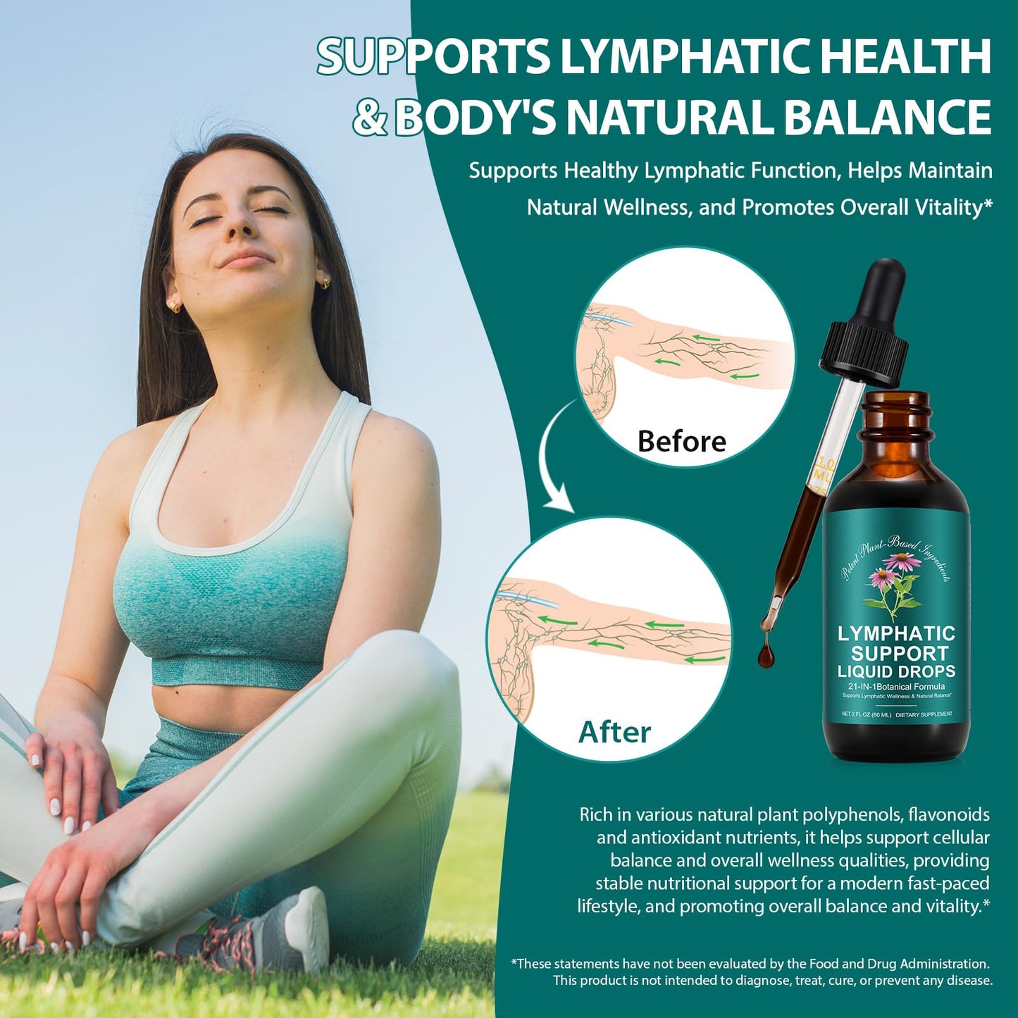 Lymphatic Drainage Drops, Natural Lymph Cleanse & Immune Support Supplement with Echinacea, Dandelion, Elderberry, Cleavers, Astragalus & Burdock, 2 FL OZ (1) - dailyvitalstore