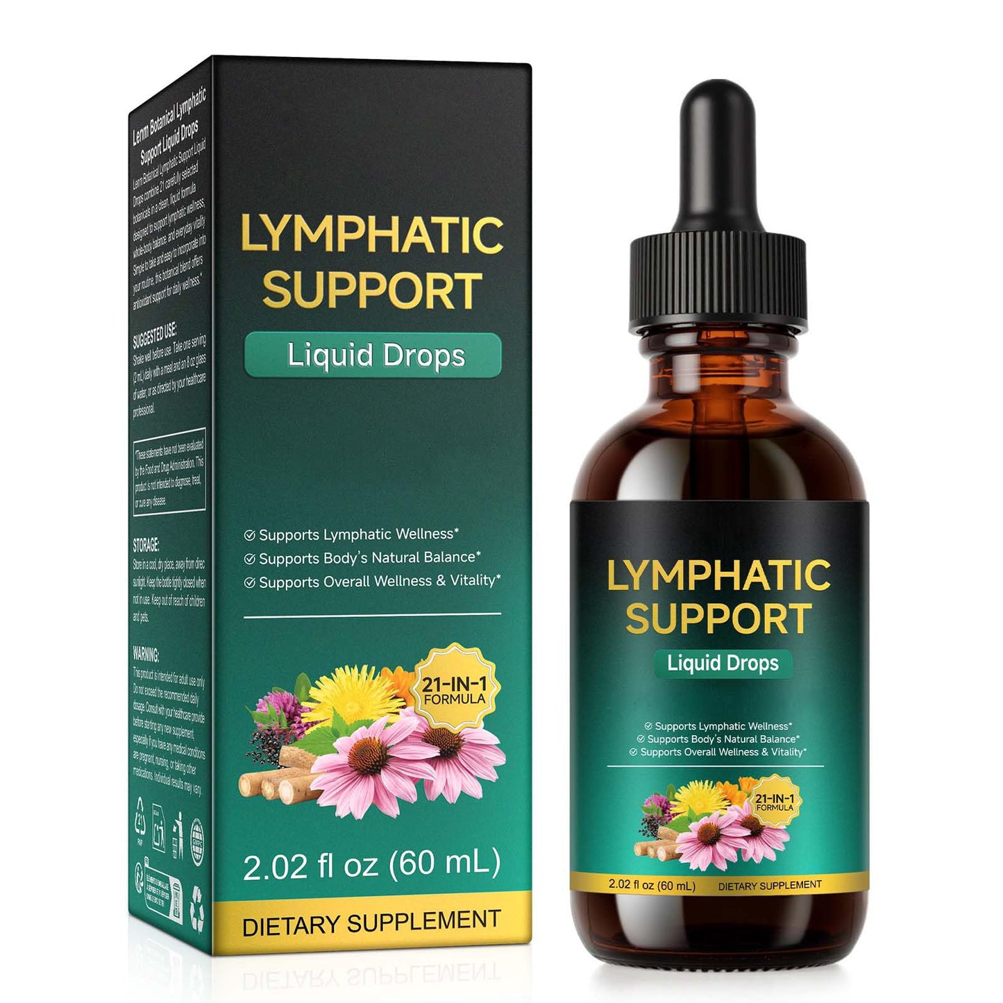 Lymphatic Drainage Drops, Support Supplement with Echinacea, Dandelion, Elderberry, Cleavers, Astragalus, Burdock & More, 2 FL OZ - Natural Lymphatic Cleanse & Immune Support - dailyvitalstore