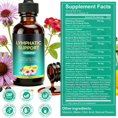 Lymphatic Drainage Drops, Support Supplement with Echinacea, Dandelion, Elderberry, Cleavers, Astragalus, Burdock & More, 2 FL OZ - Natural Lymphatic Cleanse & Immune Support - dailyvitalstore