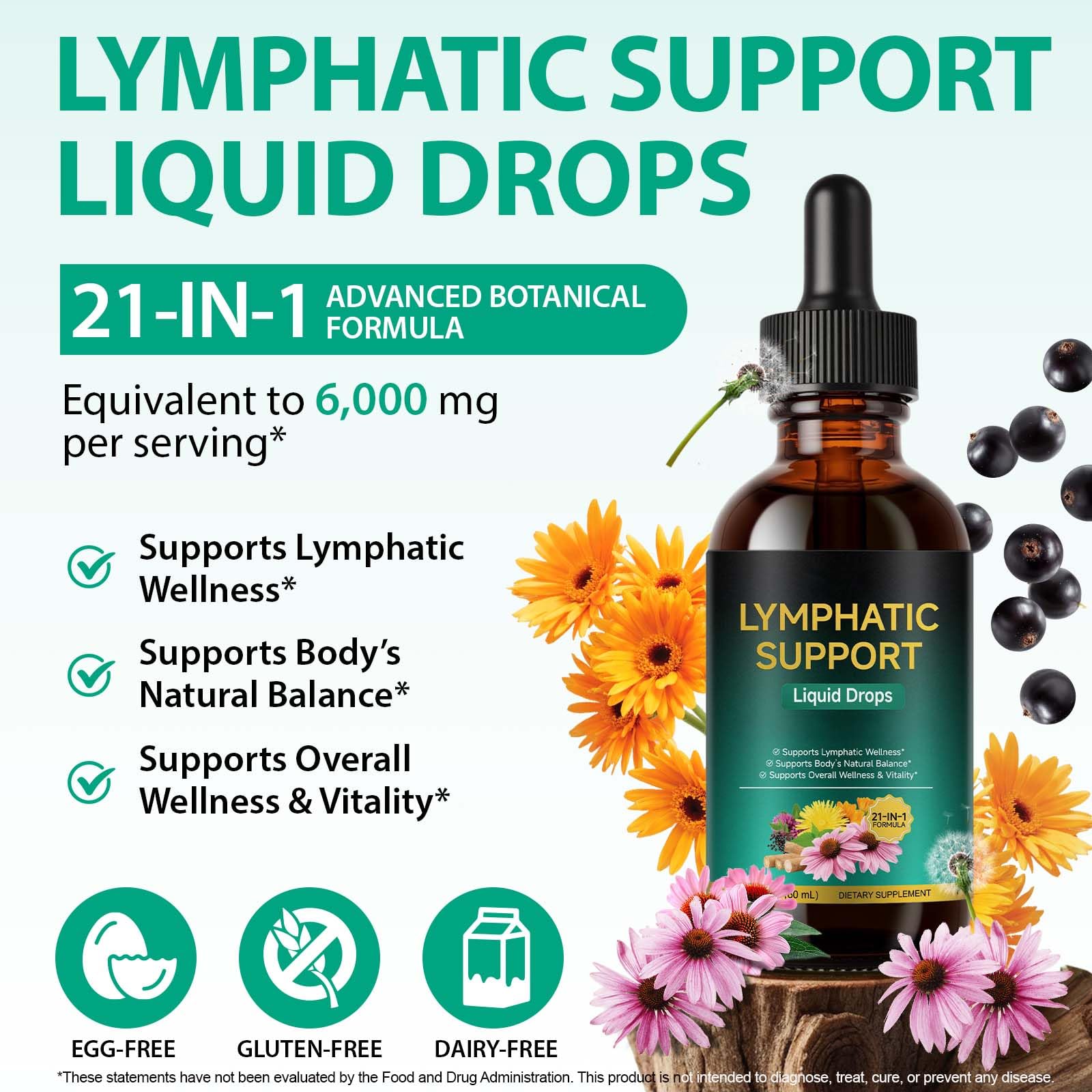 Lymphatic Drainage Drops, Support Supplement with Echinacea, Dandelion, Elderberry, Cleavers, Astragalus, Burdock & More, 2 FL OZ - Natural Lymphatic Cleanse & Immune Support - dailyvitalstore