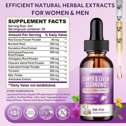 Lymphatic Drainage - Liver Cleanse Detox & Repair Drops, Liposomal Milk Thistle, Echinacea, Artichoke, Dandelion, Turmeric, ''Lymph-Liver'' Cleanse Detox Supplement, Immune & Health, Vegan, 2 Fl.Oz - dailyvitalstore