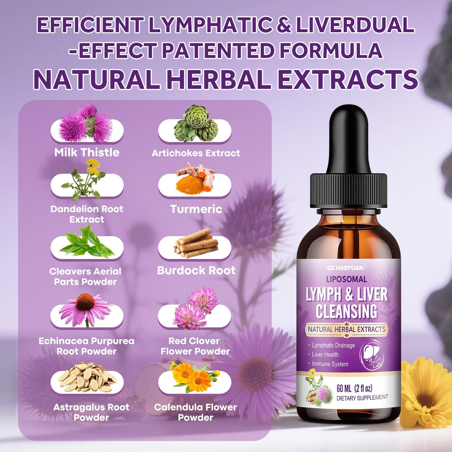 Lymphatic Drainage - Liver Cleanse Detox & Repair Drops, Liposomal Milk Thistle, Echinacea, Artichoke, Dandelion, Turmeric, ''Lymph-Liver'' Cleanse Detox Supplement, Immune & Health, Vegan, 2 Fl.Oz - dailyvitalstore