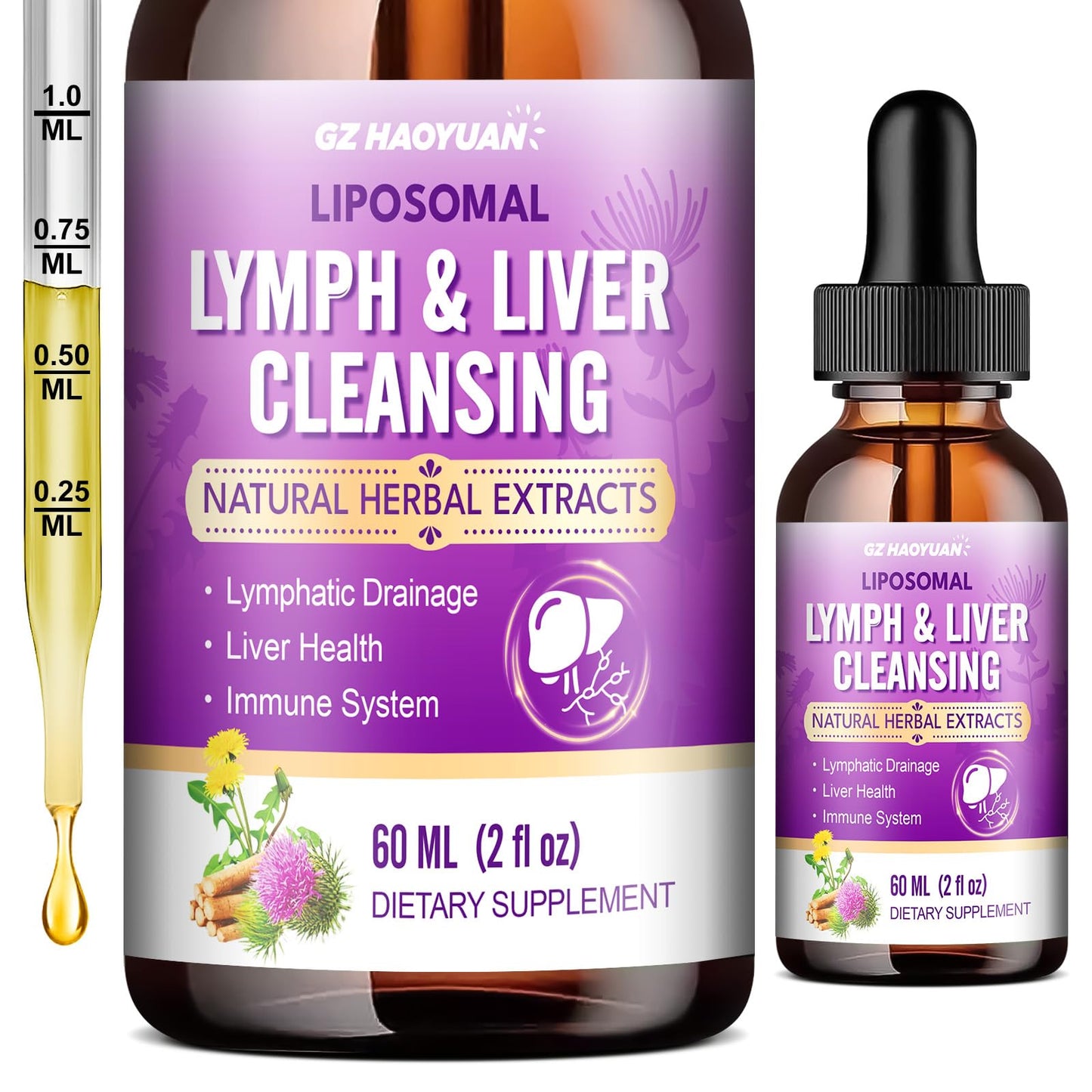 Lymphatic Drainage - Liver Cleanse Detox & Repair Drops, Liposomal Milk Thistle, Echinacea, Artichoke, Dandelion, Turmeric, ''Lymph-Liver'' Cleanse Detox Supplement, Immune & Health, Vegan, 2 Fl.Oz - dailyvitalstore