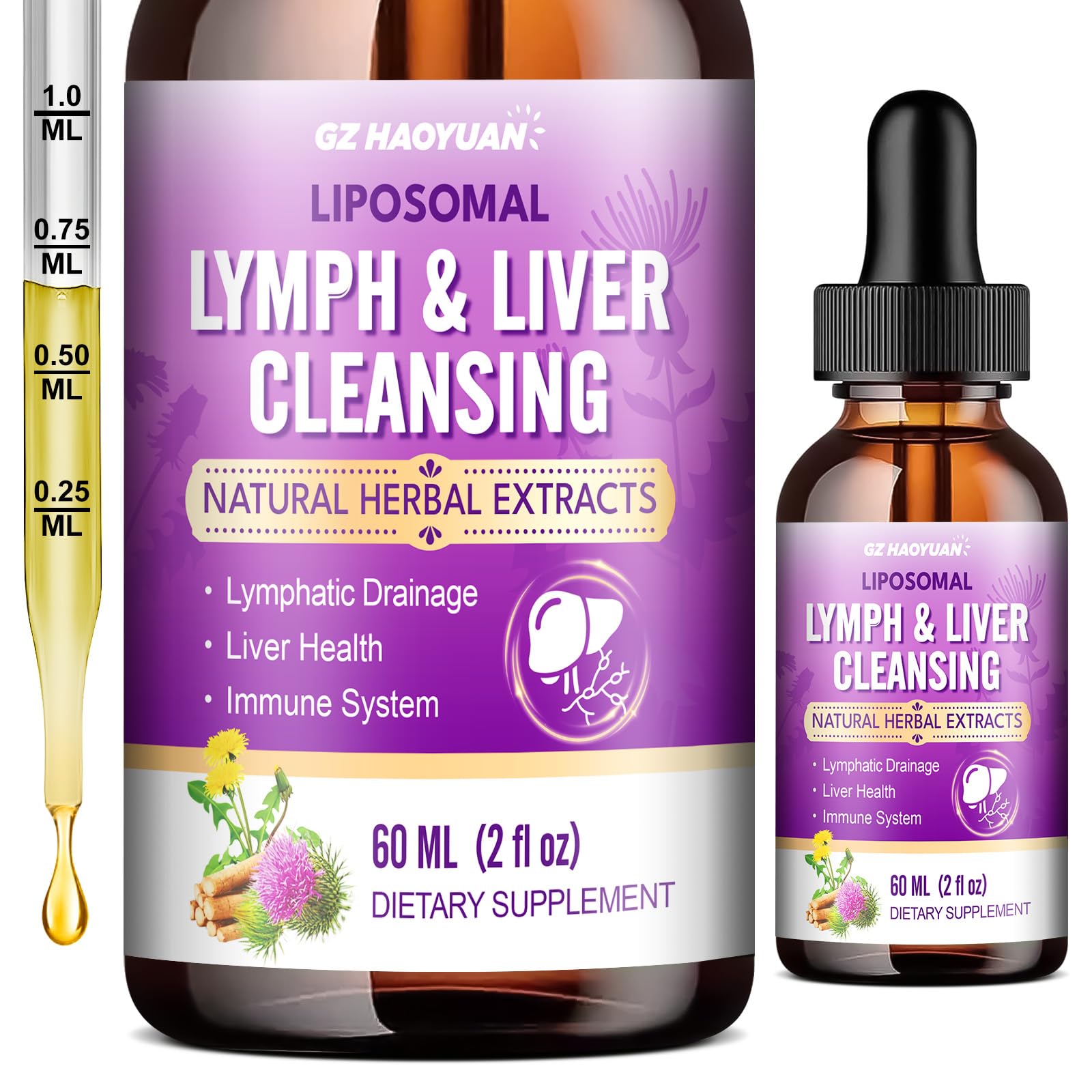 Lymphatic Drainage - Liver Cleanse Detox & Repair Drops, Liposomal Milk Thistle, Echinacea, Artichoke, Dandelion, Turmeric, ''Lymph-Liver'' Cleanse Detox Supplement, Immune & Health, Vegan, 2 Fl.Oz - dailyvitalstore