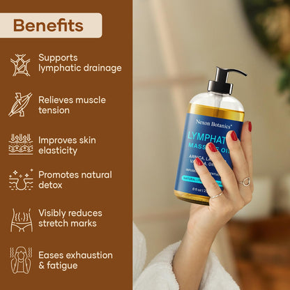Lymphatic Drainage Massage Oil for Massage Therapy 8 fl oz - Refreshing and Relaxing - Natural Oils with Arnica, Vanilla and Lavender Oil - for Men and Women - Nexon Botanics - dailyvitalstore