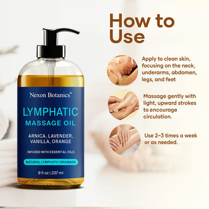Lymphatic Drainage Massage Oil for Massage Therapy 8 fl oz - Refreshing and Relaxing - Natural Oils with Arnica, Vanilla and Lavender Oil - for Men and Women - Nexon Botanics - dailyvitalstore