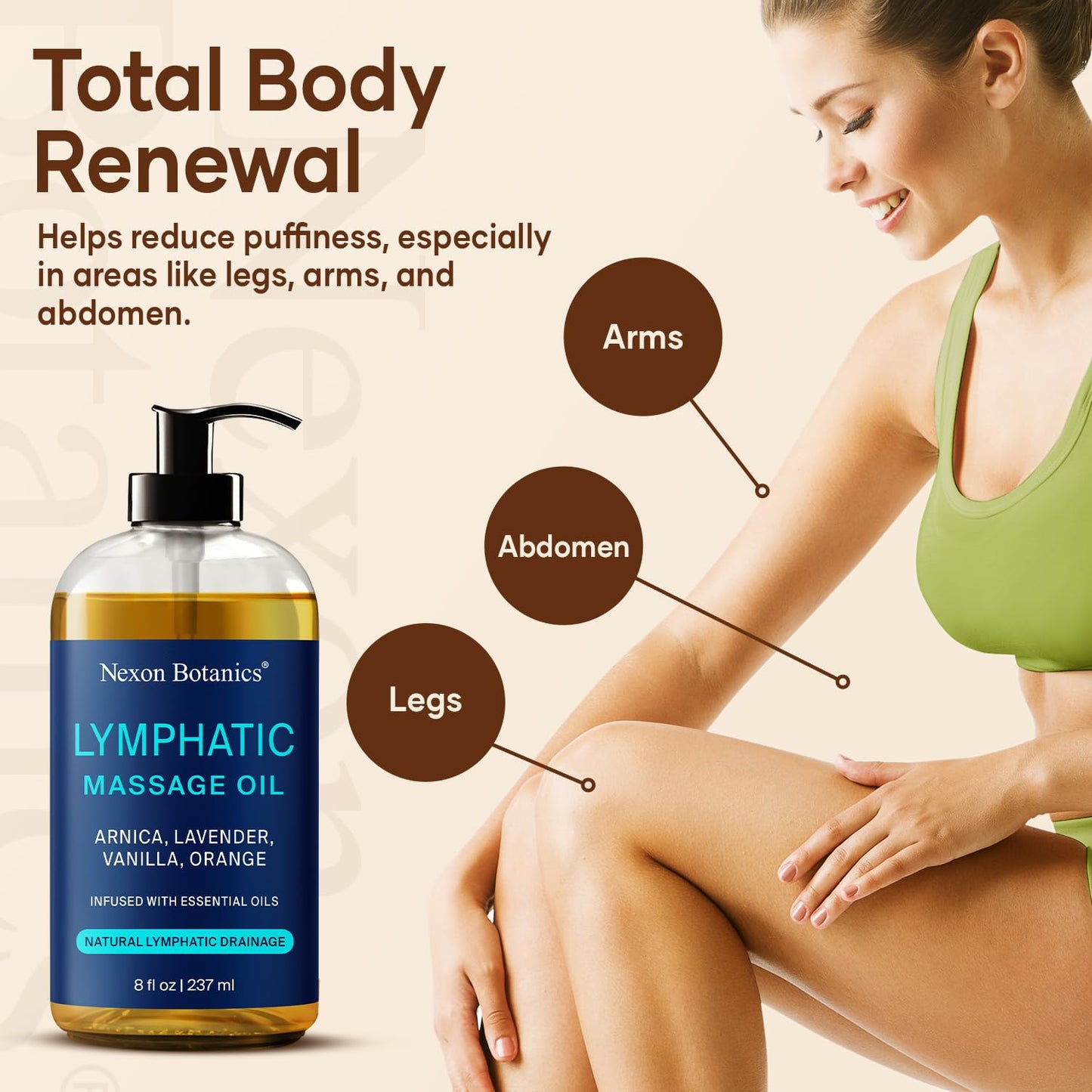 Lymphatic Drainage Massage Oil for Massage Therapy 8 fl oz - Refreshing and Relaxing - Natural Oils with Arnica, Vanilla and Lavender Oil - for Men and Women - Nexon Botanics - dailyvitalstore