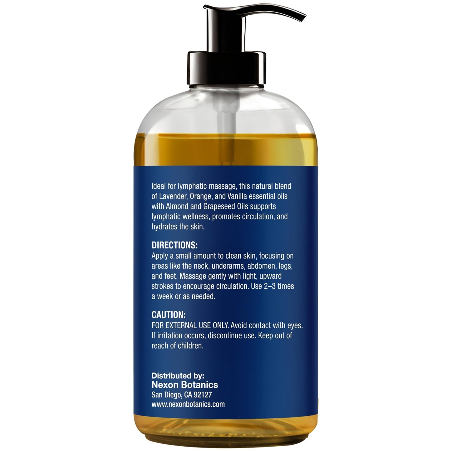 Lymphatic Drainage Massage Oil for Massage Therapy 8 fl oz - Refreshing and Relaxing - Natural Oils with Arnica, Vanilla and Lavender Oil - for Men and Women - Nexon Botanics - dailyvitalstore