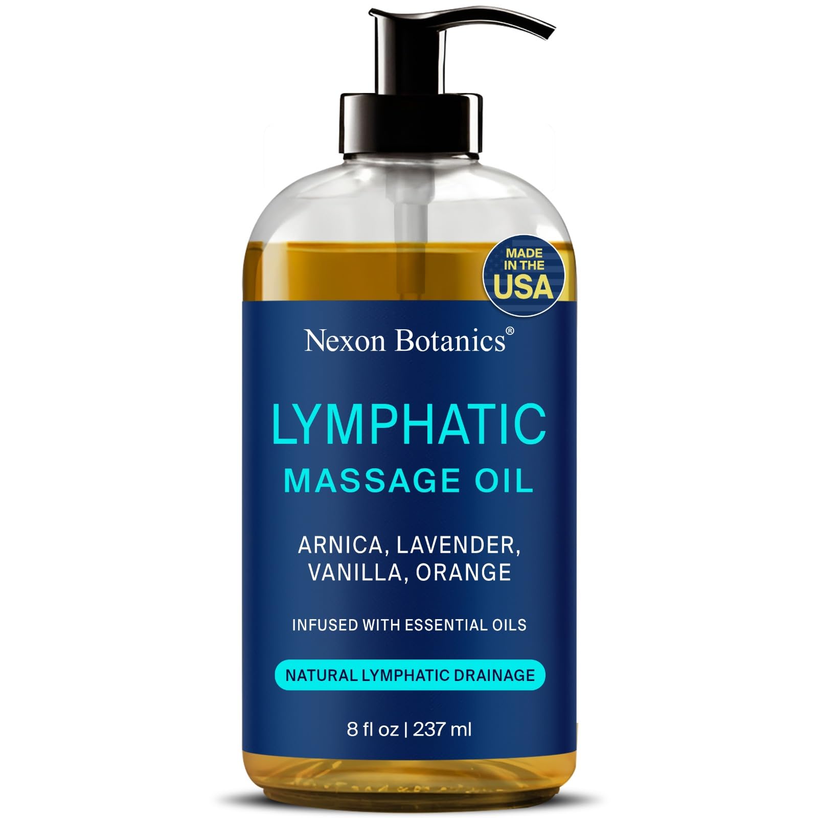 Lymphatic Drainage Massage Oil for Massage Therapy 8 fl oz - Refreshing and Relaxing - Natural Oils with Arnica, Vanilla and Lavender Oil - for Men and Women - Nexon Botanics - dailyvitalstore