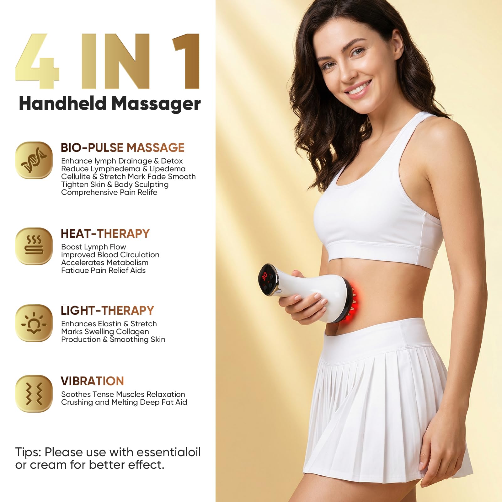 Lymphatic Drainage Massager, Anti Cellulite Massage Tool & Body Sculpting Machine with 30-Level Microcurrent, Light, Heat & Vibration for Legs, Arms & Belly, Helps Reduce Stretch Marks & Cellulite - dailyvitalstore