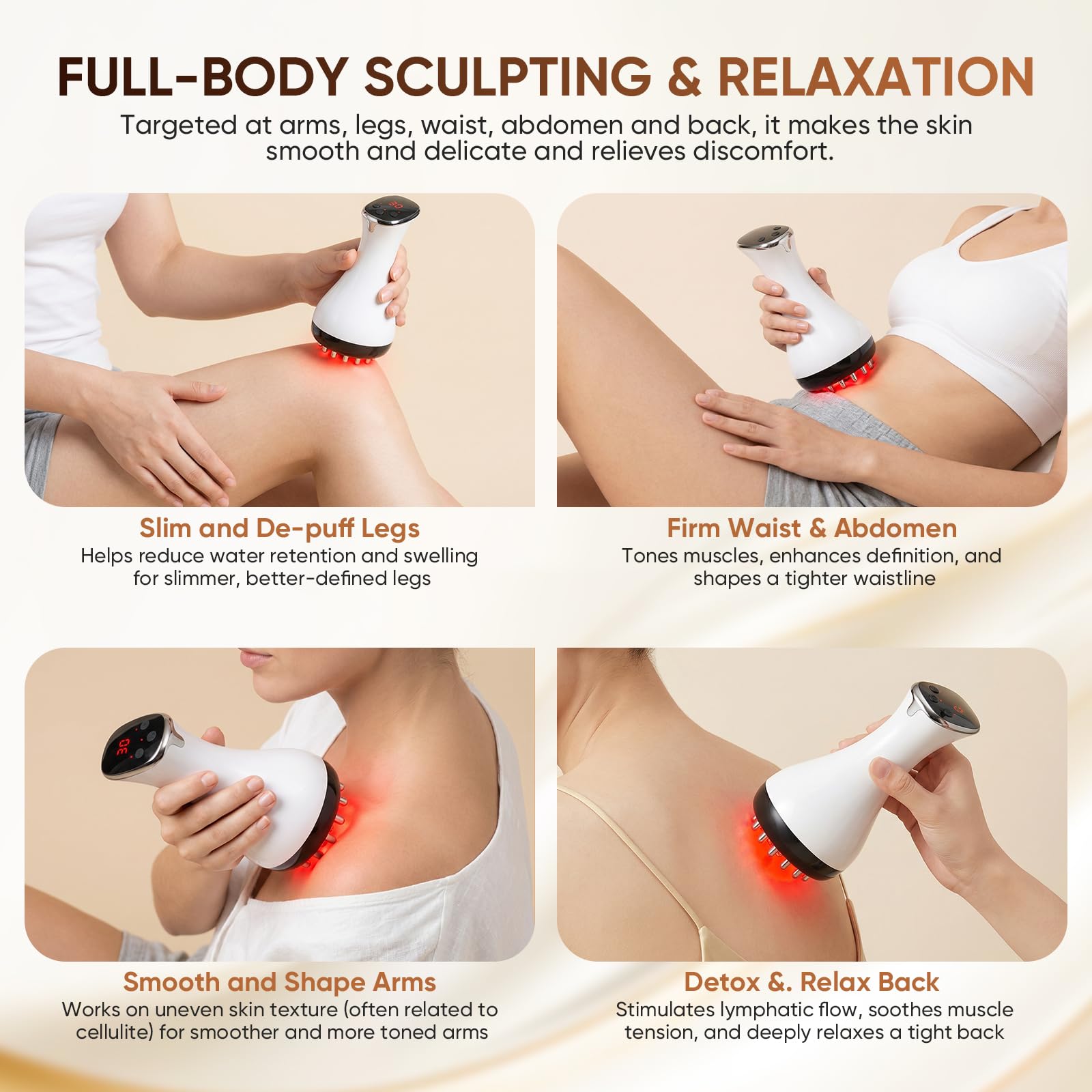 Lymphatic Drainage Massager, Anti Cellulite Massage Tool & Body Sculpting Machine with 30-Level Microcurrent, Light, Heat & Vibration for Legs, Arms & Belly, Helps Reduce Stretch Marks & Cellulite - dailyvitalstore