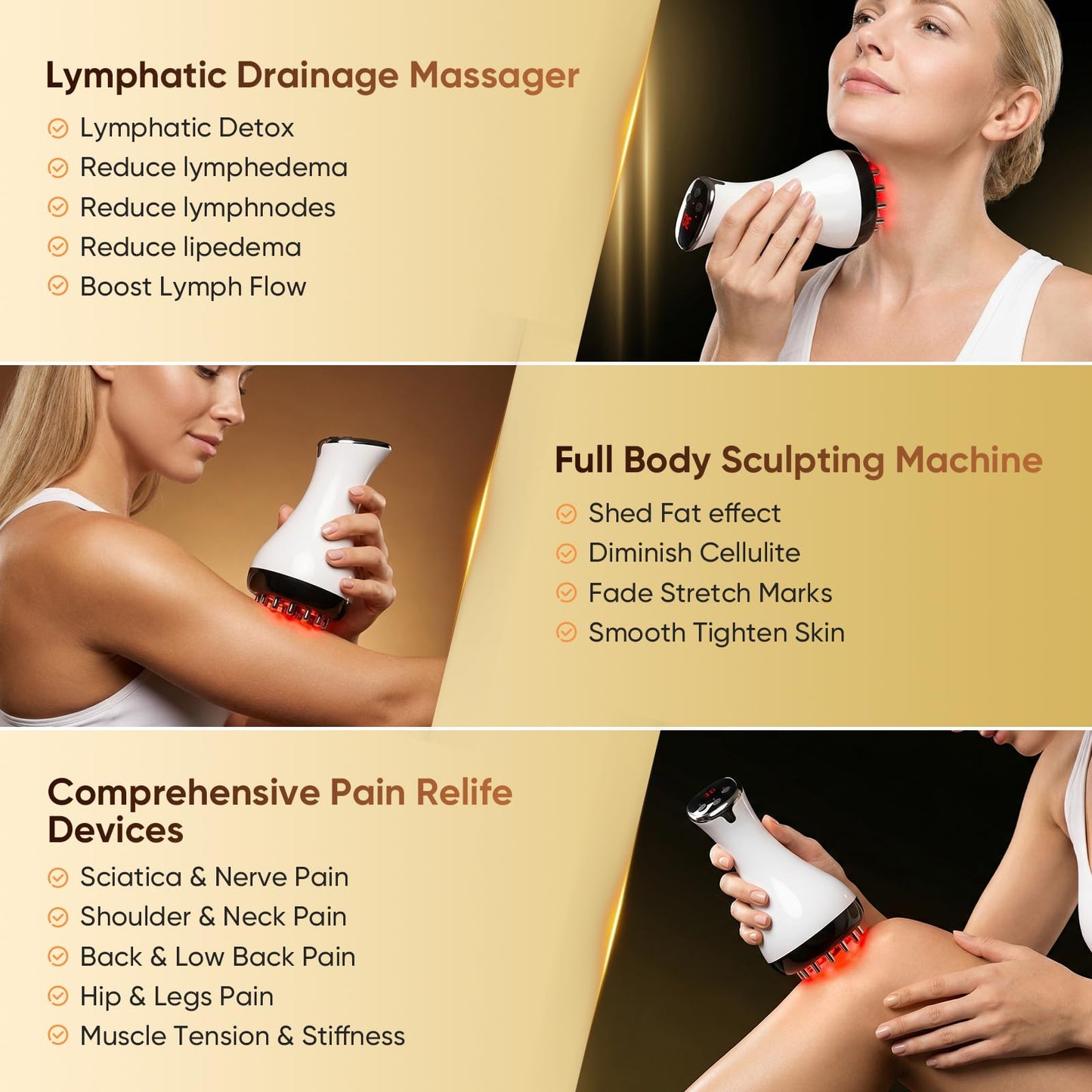 Lymphatic Drainage Massager, Anti Cellulite Massage Tool & Body Sculpting Machine with 30-Level Microcurrent, Light, Heat & Vibration for Legs, Arms & Belly, Helps Reduce Stretch Marks & Cellulite - dailyvitalstore