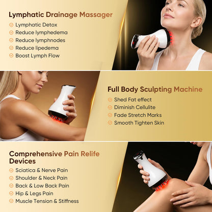 Lymphatic Drainage Massager, Anti Cellulite Massage Tool & Body Sculpting Machine with 30-Level Microcurrent, Light, Heat & Vibration for Legs, Arms & Belly, Helps Reduce Stretch Marks & Cellulite - dailyvitalstore