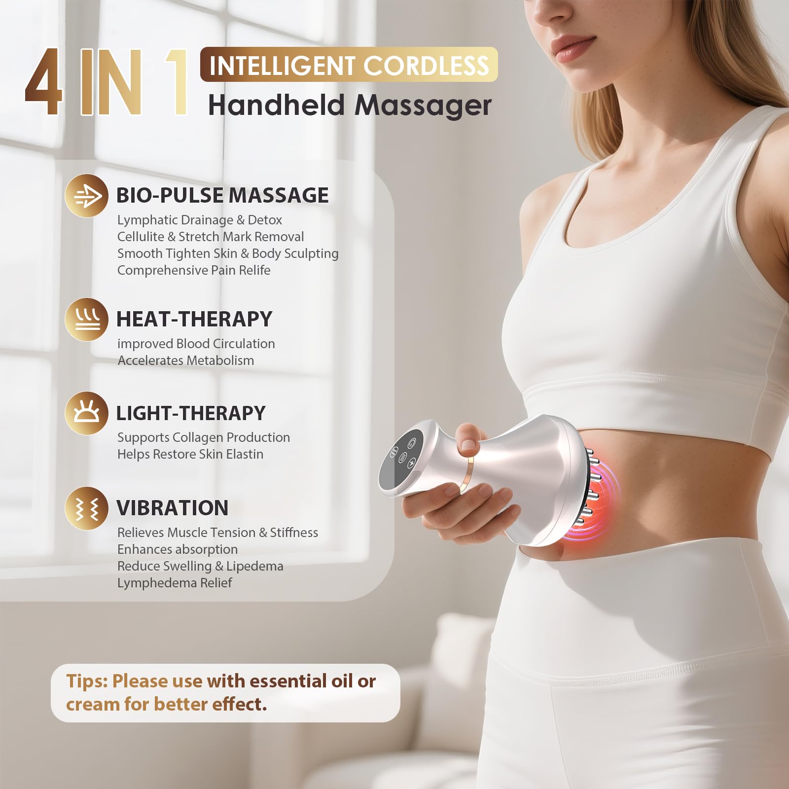 Lymphatic Drainage Massager, Anti Cellulite Massage Tool For Belly & Thigh Stretch Marks & Cellulite Reduction, Handheld Massage tools for Sciatica Nerve, shoulder, Hip, Muscle, Low Back Pain Relief - dailyvitalstore