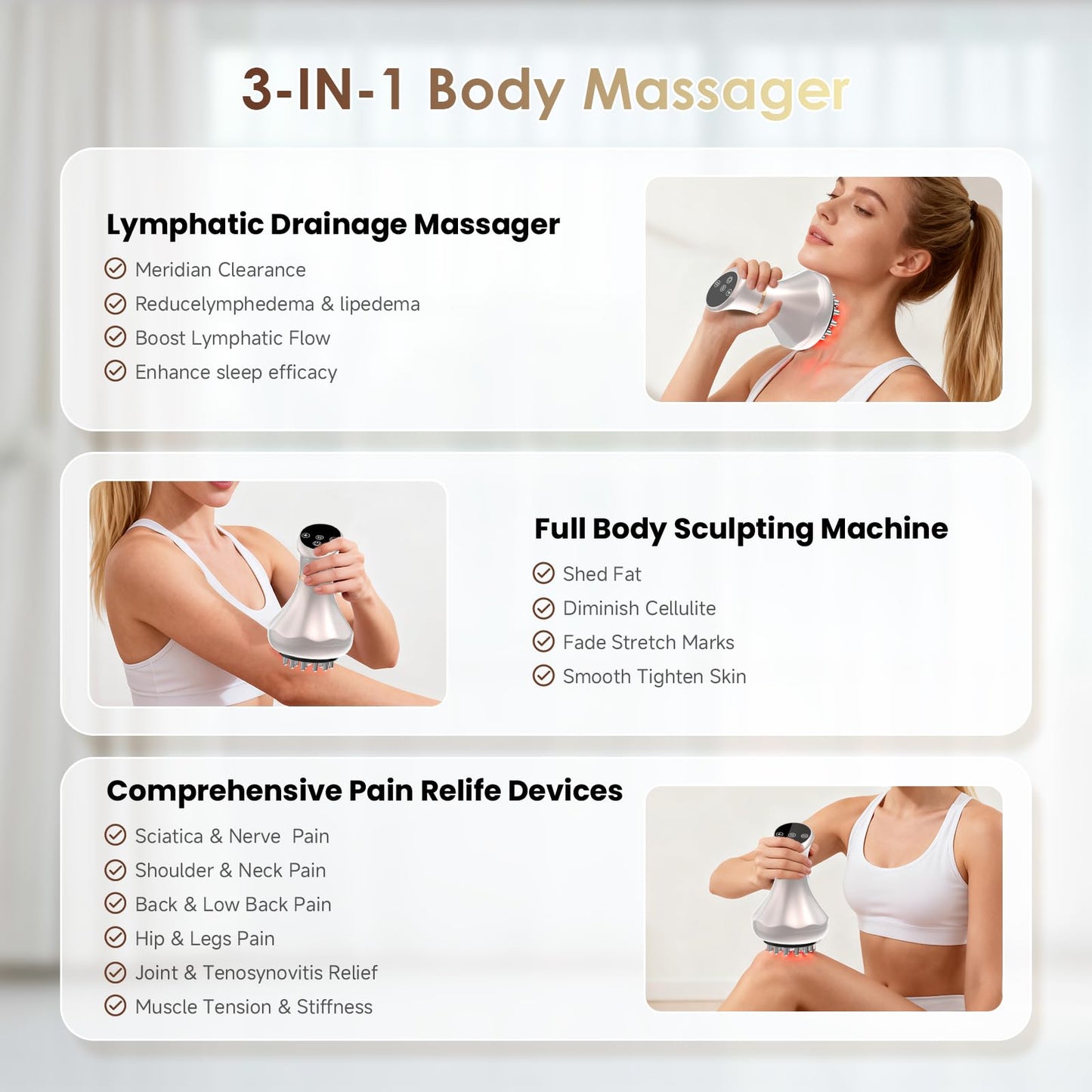 Lymphatic Drainage Massager, Anti Cellulite Massage Tool For Belly & Thigh Stretch Marks & Cellulite Reduction, Handheld Massage tools for Sciatica Nerve, shoulder, Hip, Muscle, Low Back Pain Relief - dailyvitalstore