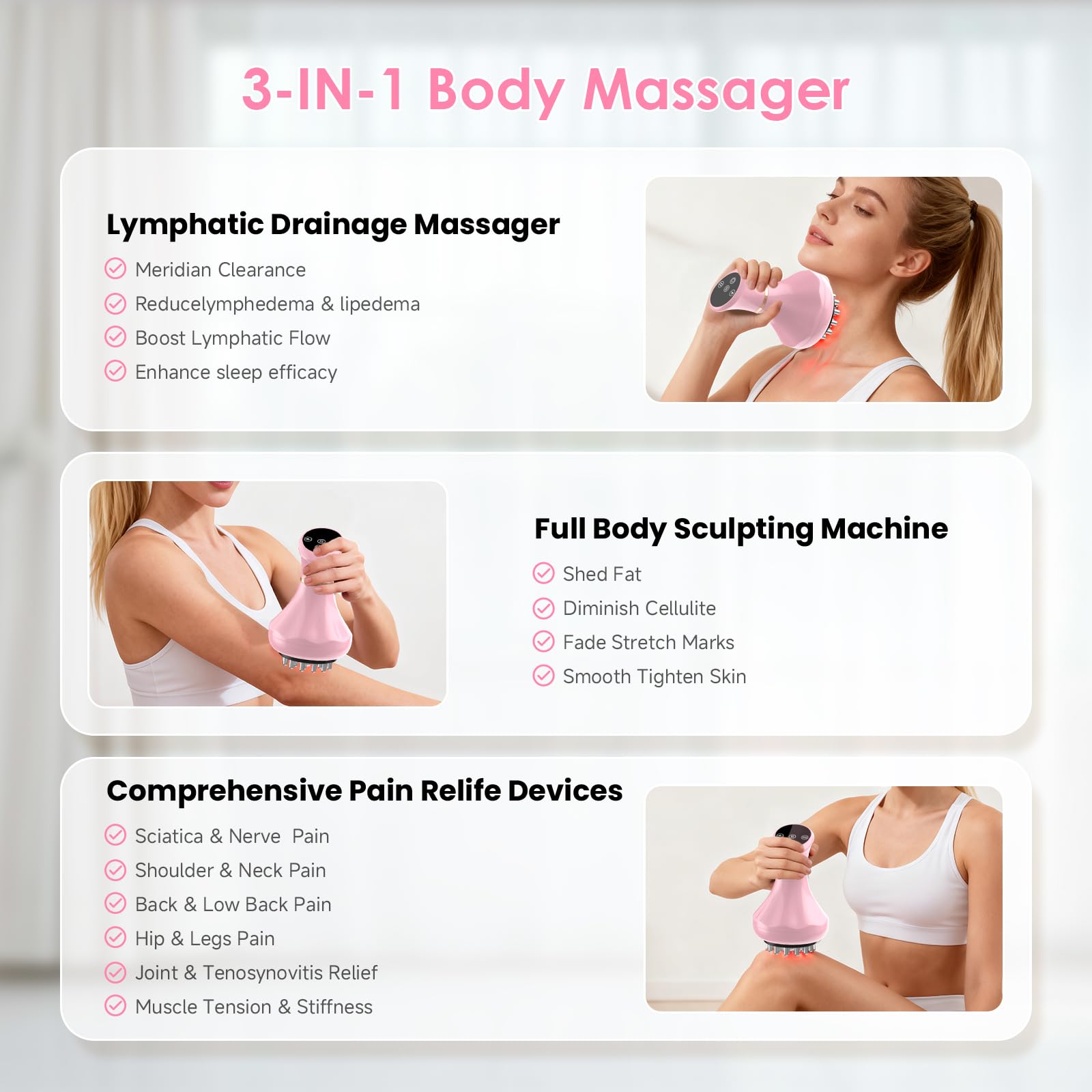 Lymphatic Drainage Massager, Anti Cellulite Massage Tool For Thigh & Belly Stretch Marks & Cellulite Reduction, Handheld Massage tools for Sciatica Nerve, Legs, Arms, Hip, Muscle, Low Back Pain Relief - dailyvitalstore