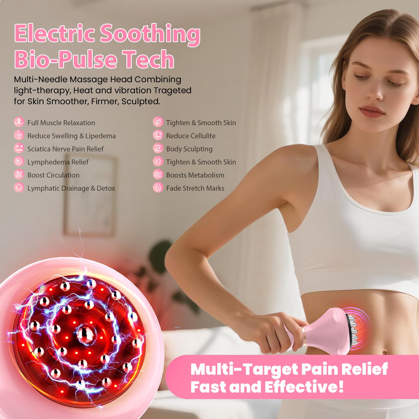 Lymphatic Drainage Massager, Anti Cellulite Massage Tool For Thigh & Belly Stretch Marks & Cellulite Reduction, Handheld Massage tools for Sciatica Nerve, Legs, Arms, Hip, Muscle, Low Back Pain Relief - dailyvitalstore