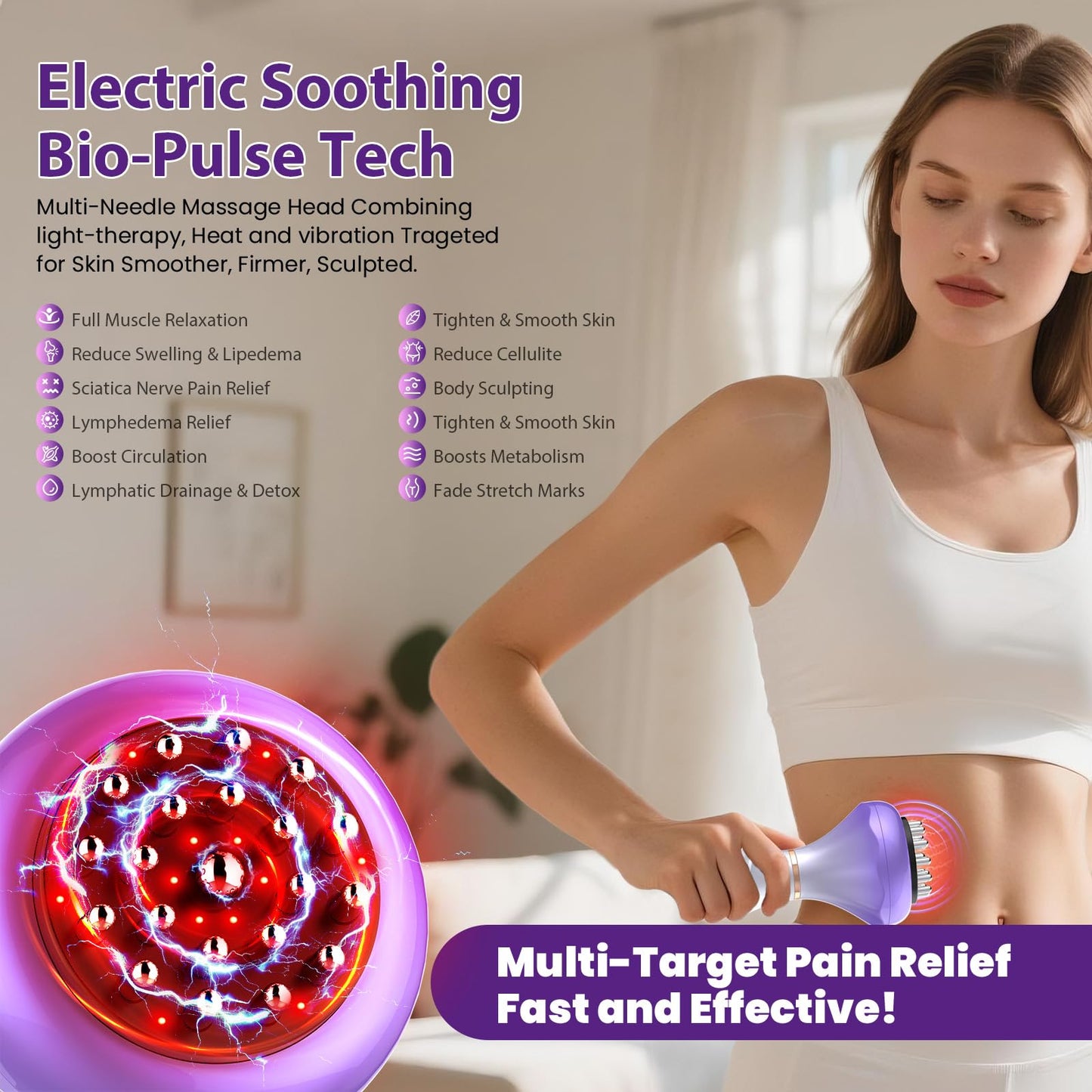 Lymphatic Drainage Massager, Anti Cellulite Massage Tool For Thigh & Belly Stretch Marks & Cellulite Reduction, Handheld Massage tools for Sciatica Nerve, Legs, Arms, Hip, Muscle, Low Back Pain Relief - dailyvitalstore