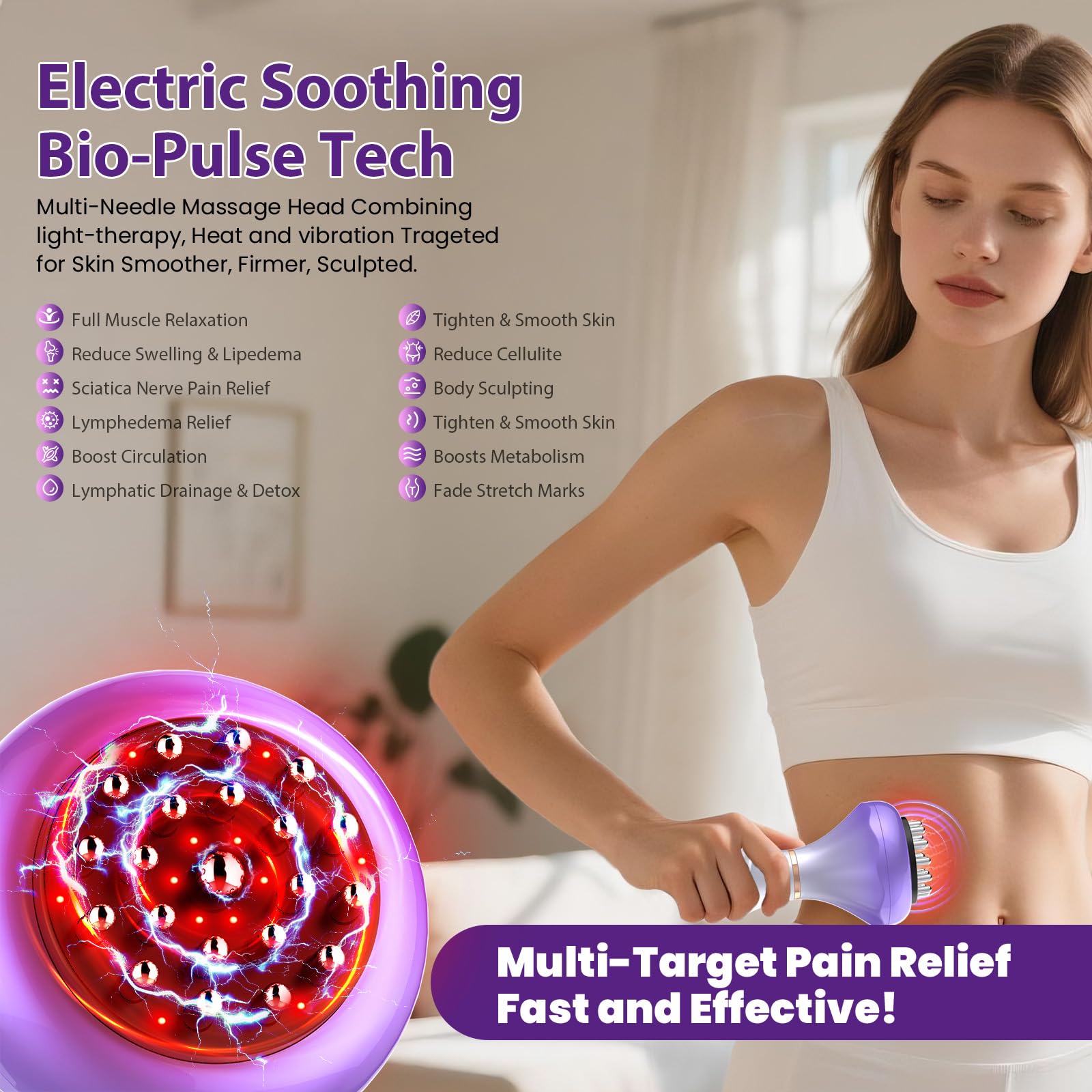Lymphatic Drainage Massager, Anti Cellulite Massage Tool For Thigh & Belly Stretch Marks & Cellulite Reduction, Handheld Massage tools for Sciatica Nerve, Legs, Arms, Hip, Muscle, Low Back Pain Relief - dailyvitalstore