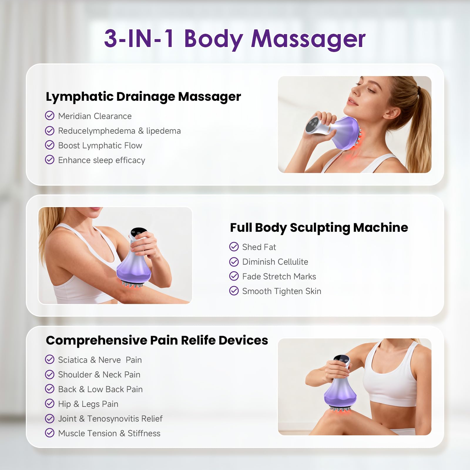 Lymphatic Drainage Massager, Anti Cellulite Massage Tool For Thigh & Belly Stretch Marks & Cellulite Reduction, Handheld Massage tools for Sciatica Nerve, Legs, Arms, Hip, Muscle, Low Back Pain Relief - dailyvitalstore
