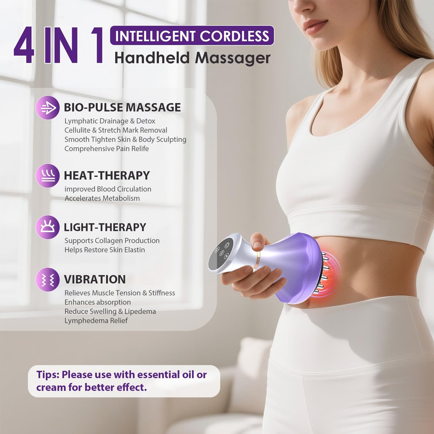 Lymphatic Drainage Massager, Anti Cellulite Massage Tool For Thigh & Belly Stretch Marks & Cellulite Reduction, Handheld Massage tools for Sciatica Nerve, Legs, Arms, Hip, Muscle, Low Back Pain Relief - dailyvitalstore