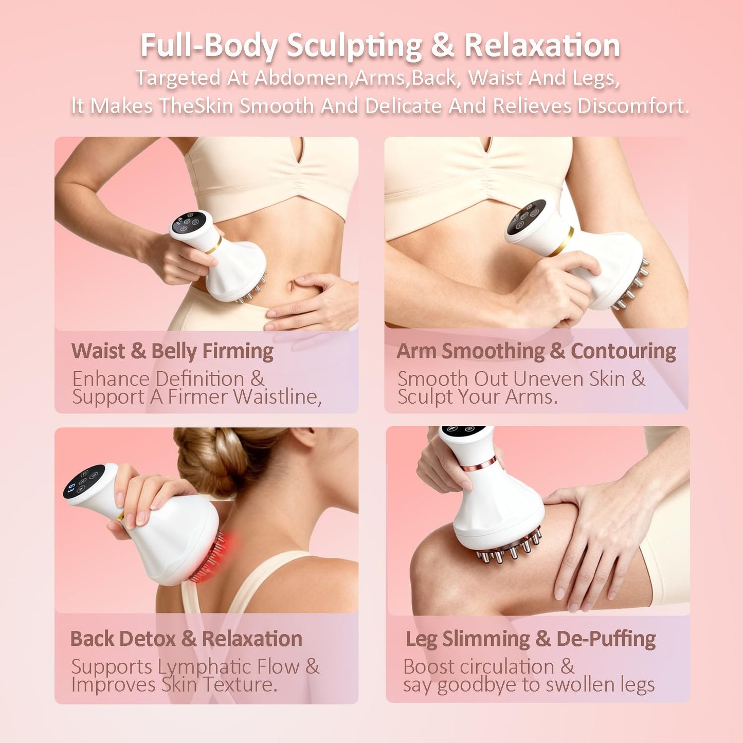 Lymphatic Drainage Massager & Anti Cellulite Massage Tool Helps Reduce Stretch Marks & Cellulite, Body Sculpting Machine For Legs, Arms & Belly with Microcurrent, Light, Heat & Vibration，With Body Oil - dailyvitalstore