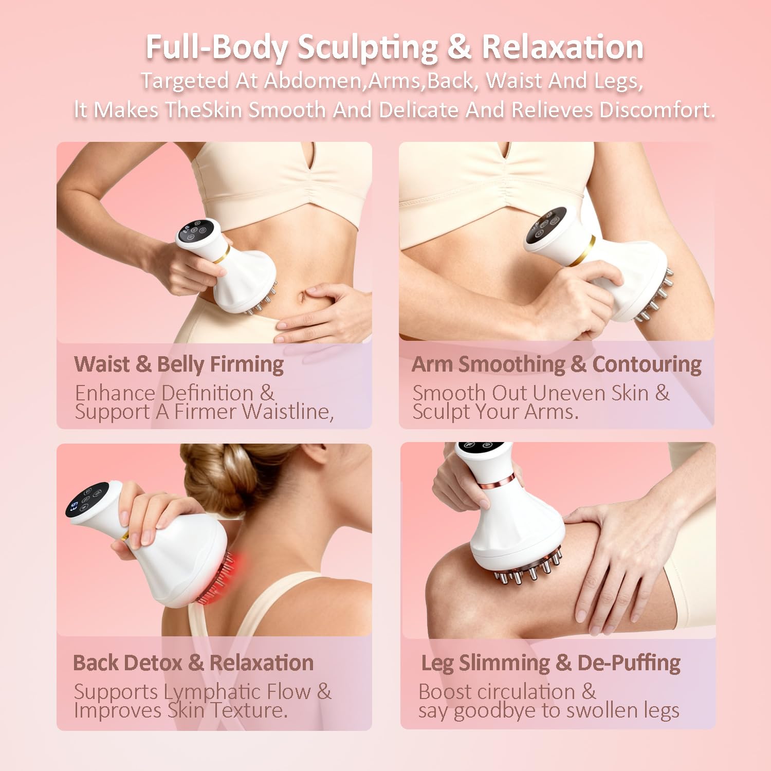 Lymphatic Drainage Massager & Anti Cellulite Massage Tool Helps Reduce Stretch Marks & Cellulite, Body Sculpting Machine For Legs, Arms & Belly with Microcurrent, Light, Heat & Vibration，With Body Oil - dailyvitalstore
