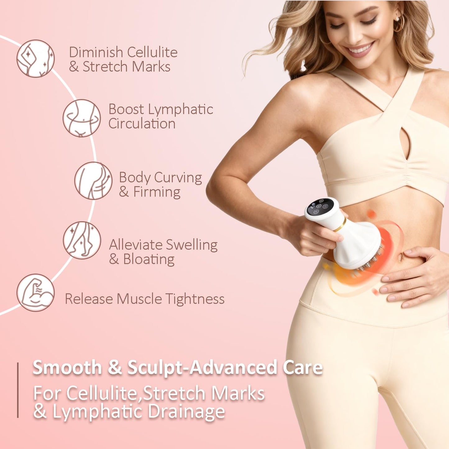 Lymphatic Drainage Massager & Anti Cellulite Massage Tool Helps Reduce Stretch Marks & Cellulite, Body Sculpting Machine For Legs, Arms & Belly with Microcurrent, Light, Heat & Vibration，With Body Oil - dailyvitalstore