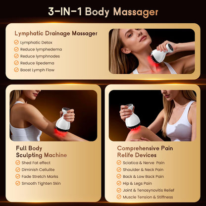 Lymphatic Drainage Massager & Anti Cellulite Massage Tool, Helps Reduce Stretch Marks & Cellulite, for Legs, Arms & Belly, Body Sculpting Machine with Microcurrent & Red-Light & Heat & Vibration - dailyvitalstore