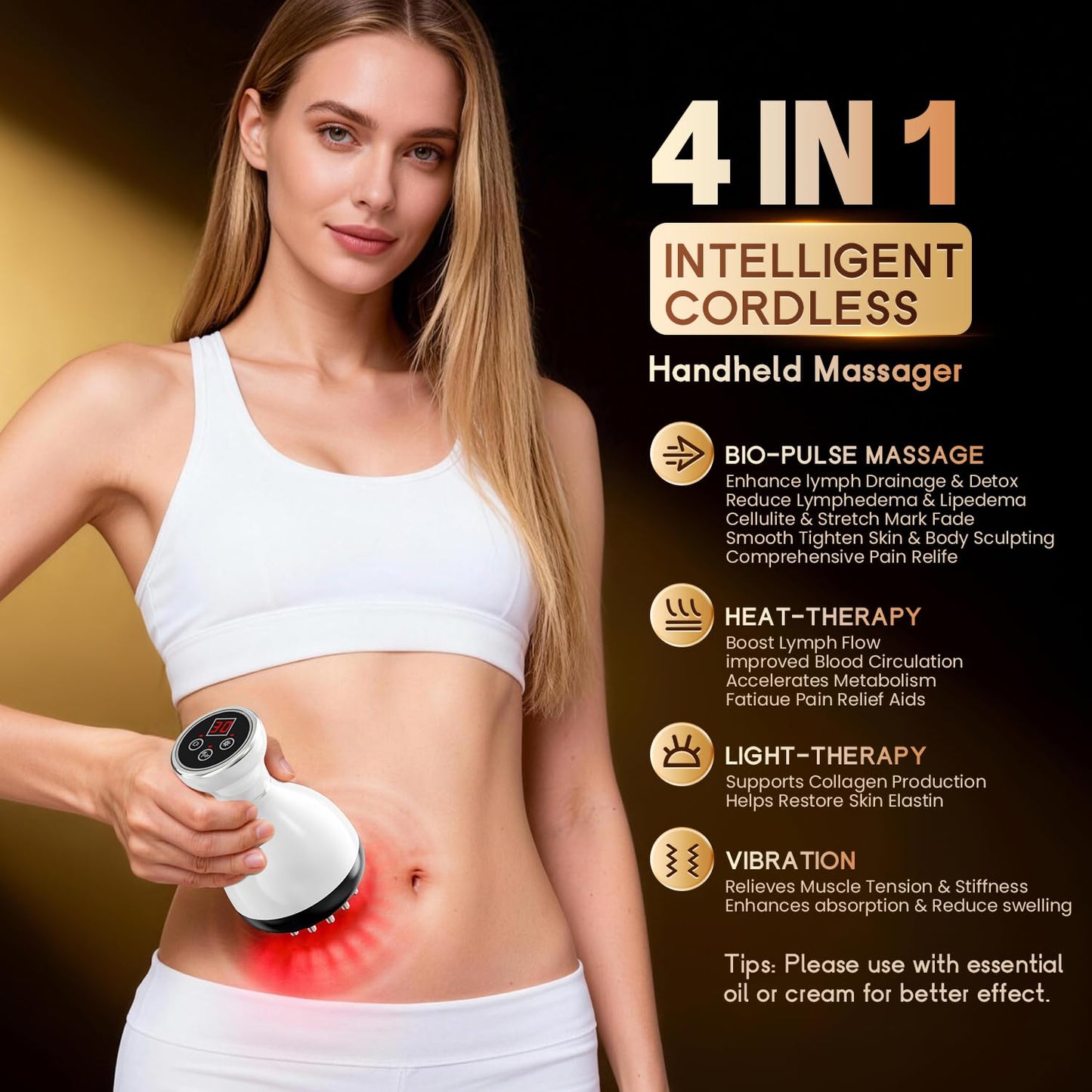 Lymphatic Drainage Massager & Anti Cellulite Massage Tool, Helps Reduce Stretch Marks & Cellulite, for Legs, Arms & Belly, Body Sculpting Machine with Microcurrent & Red-Light & Heat & Vibration - dailyvitalstore