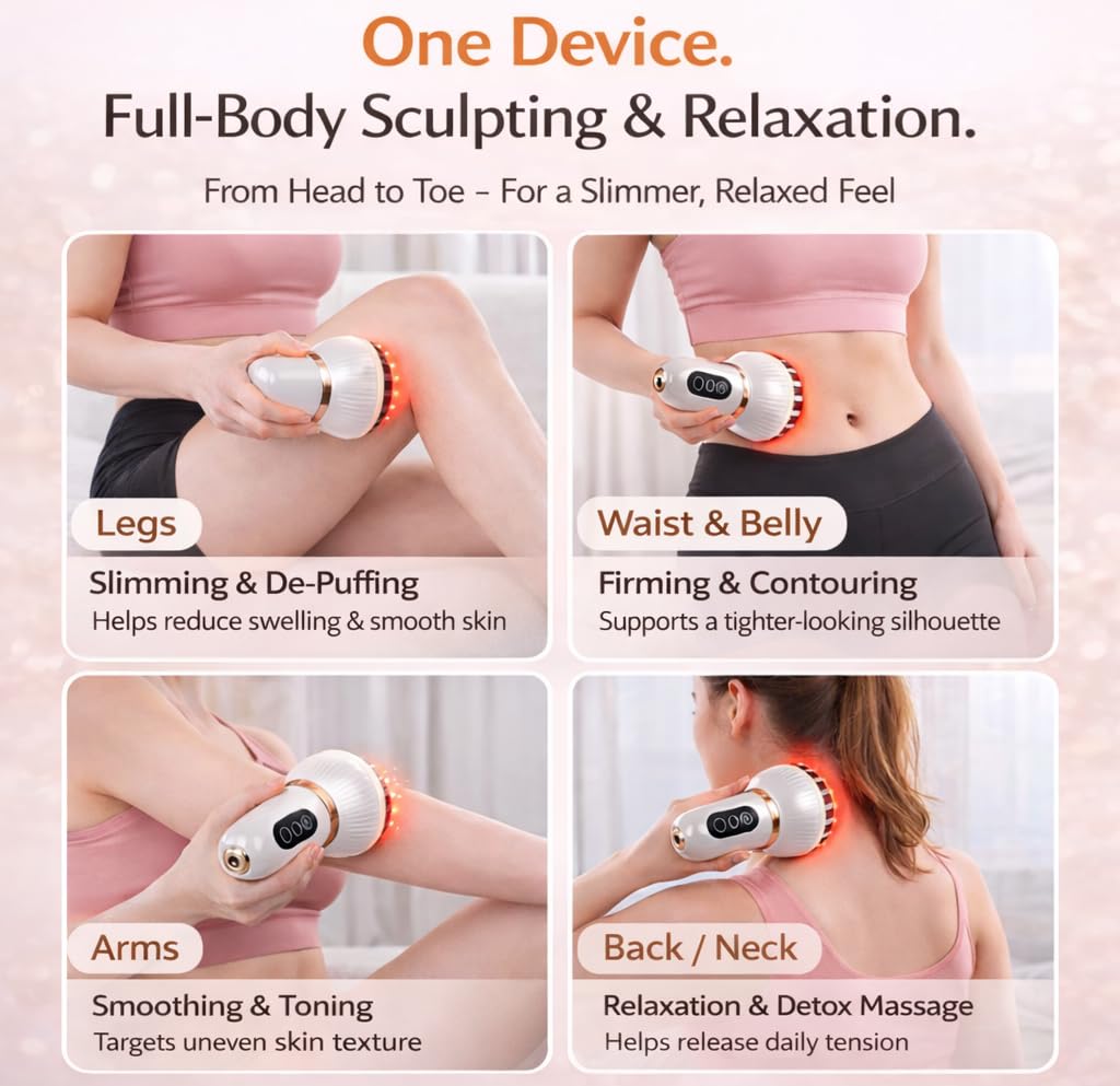 Lymphatic Drainage Massager for At-Home Body Care, Sculpting Massage Tool for Legs, Arms, Belly & Back, Helps Reduce Stretch Marks & Cellulite, Smooth Skin & Relax Muscles with Heat, Vibration & Light - dailyvitalstore